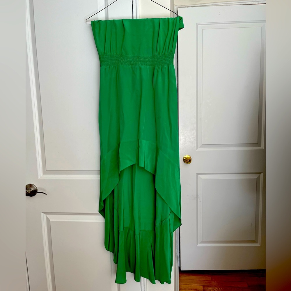 Jay Godfrey Green Fairycore 100% Silk High Low Strapless Dress